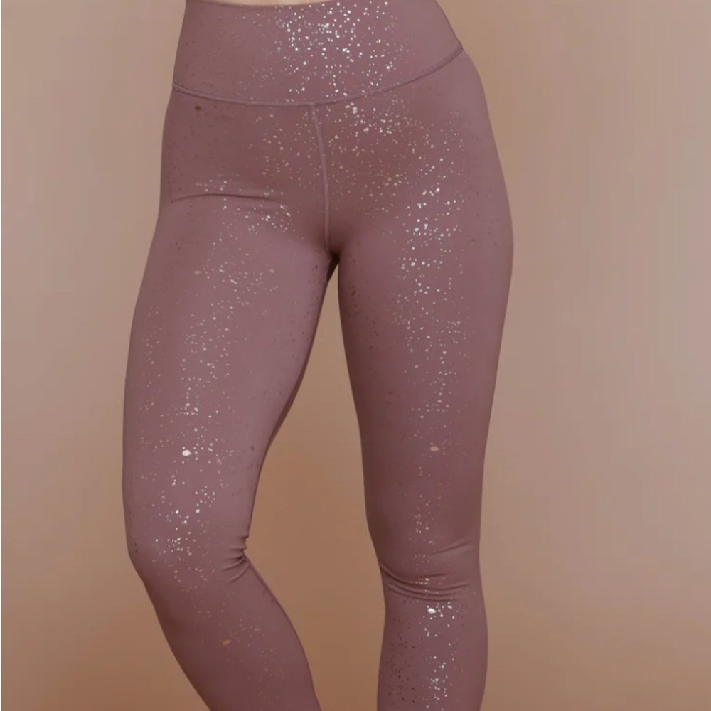 Cara Loren Active Mauve Gold Speckled High-Waisted Leggings Size S - Picture 2 of 9